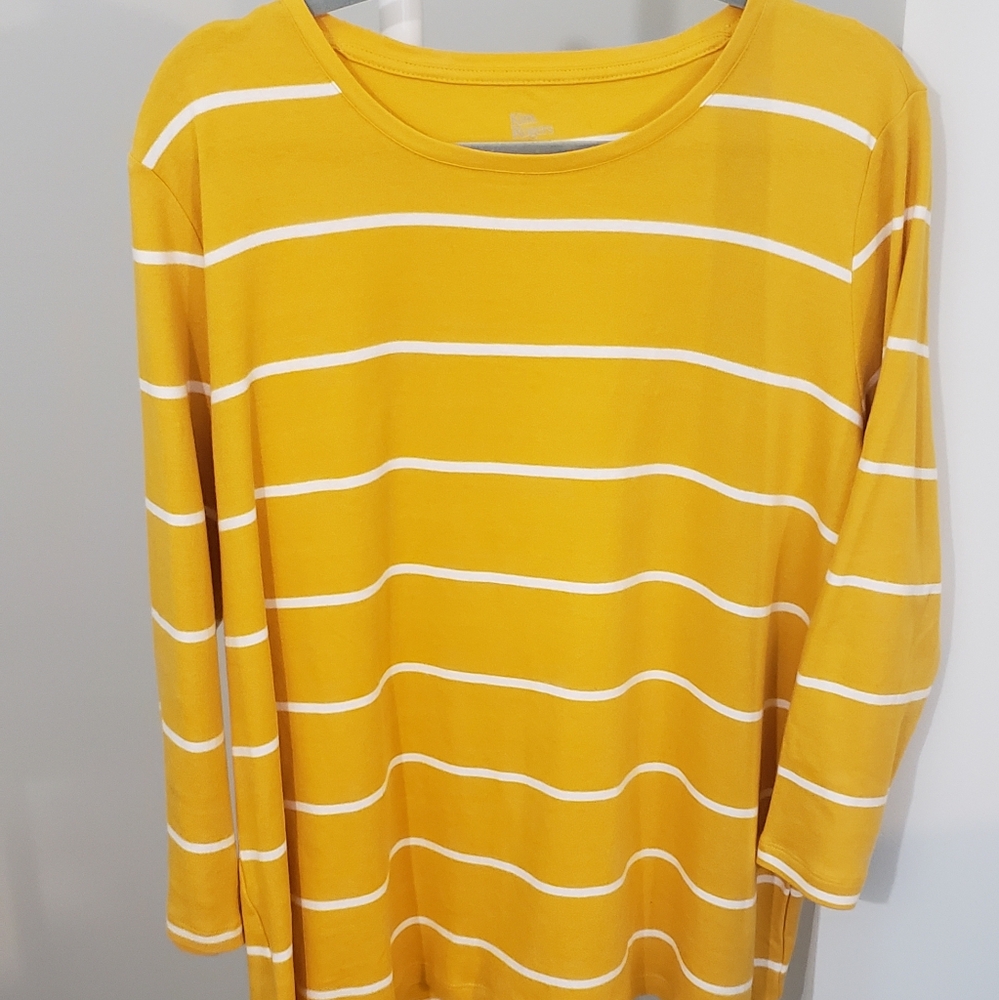 Soft Crewneck 3/4 Sleeve Yellow Stripe Shirt